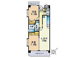 レジデンスビュー大濠 2LDKの間取図画像
