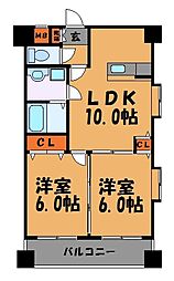 リバティ天神南 2LDKの間取図画像