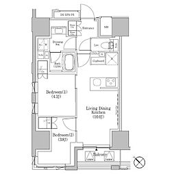 ザ・パークハビオSOHO新横浜 2LDKの間取図画像