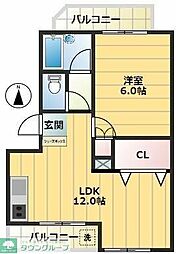 エステート方南 1階1LDKの間取り