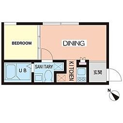 T’sGarden永福町 1階1DKの間取り