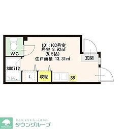 ハーモニーテラス八幡山II 103 1階ワンルームの間取り