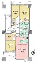 アトラスタワー向ヶ丘遊園 3LDKの間取図画像