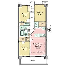 アトラスシティ千歳烏山グランスイート 杜ノ棟(4階/4階建) 3LDKの間取図画像