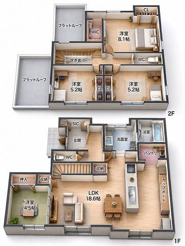 3D間取図(家具配置はイメージ・現況優先)