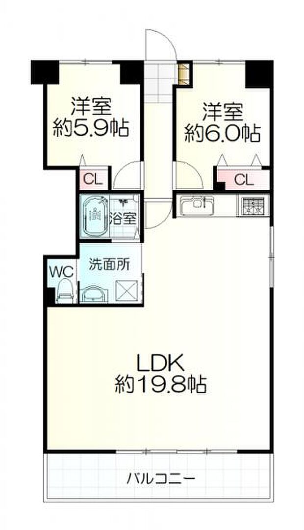 チサンマンション第5仙台(2LDK) 6階の間取り