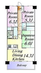 エトワール古川 3LDKの間取図画像