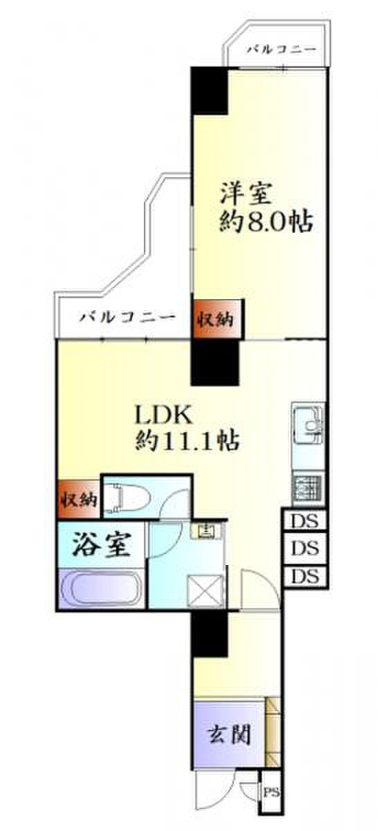 チサンマンション第3仙台(1LDK) 8階の間取り