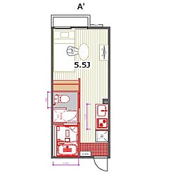パティオ南平 2階1Kの間取り