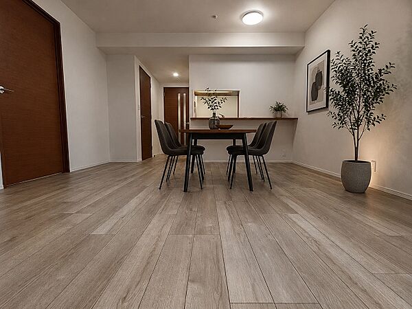 約13.9畳の床暖房付リビングダイニングキッチン※家具家電はCG加工しております。