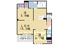 ＳｈａＭａｉｓｏｎ嵐山華 2階2LDKの間取り