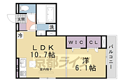 ＧＲＡＭＭ御陵Ａ荒木 1階1LDKの間取り