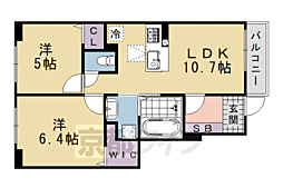 コート・ヴィレッジII 1階2LDKの間取り