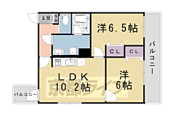 京都市営烏丸線 四条駅 徒歩8分の賃貸マンション 4階2LDKの間取り