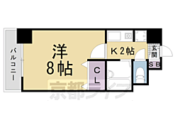 ジュネス二条 3階1Kの間取り