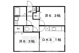 阪急京都本線 長岡天神駅 徒歩15分の賃貸アパート 1階2LDKの間取り