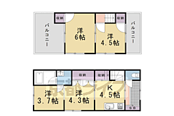 阪急京都本線 西向日駅 徒歩15分の賃貸一戸建て 4Kの間取り