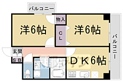 第43長栄大晋メゾネ西院ノ森 3階2DKの間取り