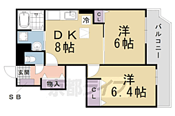 カーサ・ボニートＢ 1階2DKの間取り