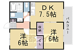 ラビルヌーヴ・桂 2DKの間取図画像