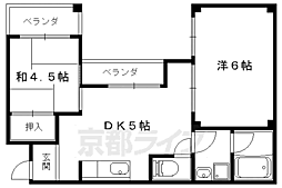 ヴィラ勧修寺 2DKの間取図画像