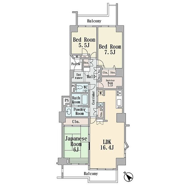 5階部分の南西向き　両面ワイドバルコニー　3ＬＤＫ＋納戸2．2帖　ペット飼育可能　オートロック　新耐震基準　エレベータ有り　現況空室です