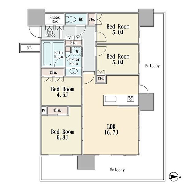 9階部分の北東角部屋です　2面ワイドバルコニー　4ＬＤＫ　ペット飼育可能　床暖房　カウンターキッチン　ディスポーザー　24時間ゴミ出し可能