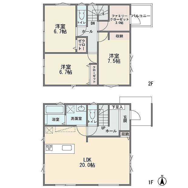カースペース並列2台の新築2階建てです　ＬＤＫ20帖　ペニンシュラキッチン　ファミリークローク　宅配ボックス　ＺＥＨ水準省エネ住宅