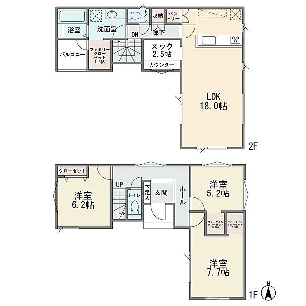 南公道に面す新築2階建て インナーバルコニー カースペース並列2台 カウンターキッチン パントリー LDK18帖 ヌック2.5帖 ウォークインクロゼット2箇所 ZEH水準省エネ住宅