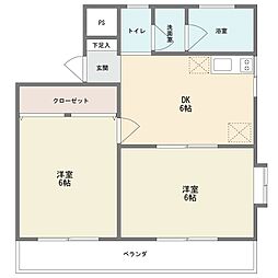 スカイハイツ広沢 2DKの間取図画像