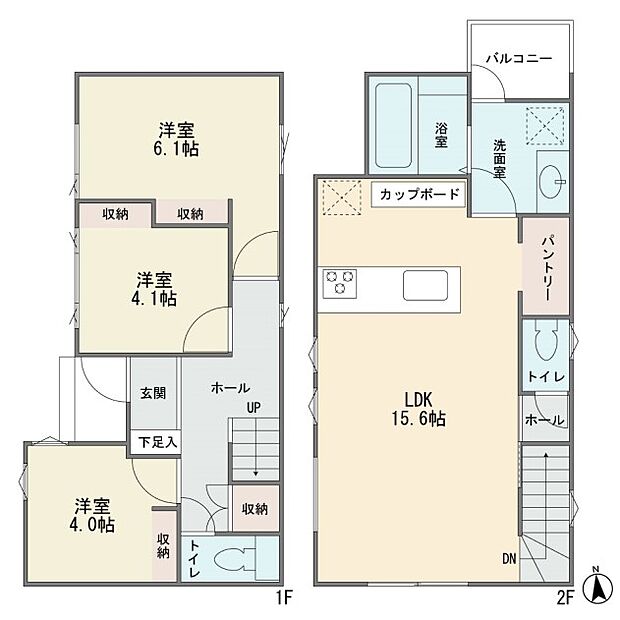 新築分譲2階建ての3LDKです カウンターキッチン パントリー リビングイン階段 ZEH水準省エネ住宅 ガス衣料乾燥機 浴室乾燥機 食洗機