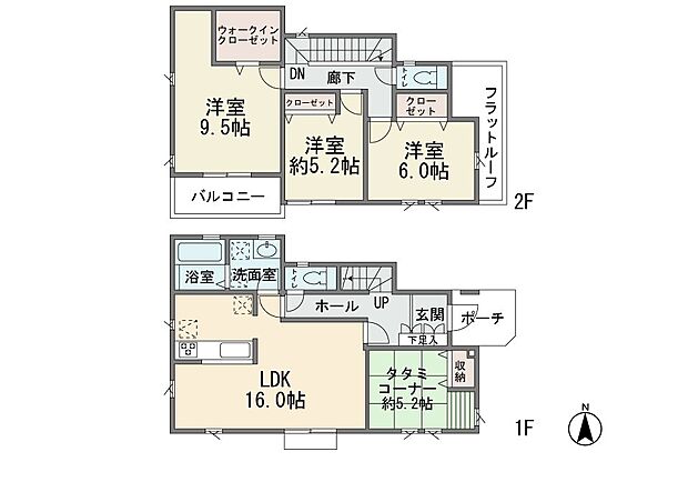 全13棟の新築分譲2階建て お庭有り LDK16帖 カウンターキッチン 床下収納 タタミコーナー 主寝室9.5帖 ウォークインクロゼット 成建施工