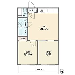 玉川学園マンションＡ棟 2LDKの間取り