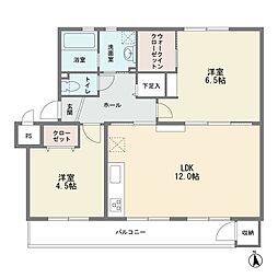 宮前平グリーンハイツ1号棟B 2LDKの間取図画像