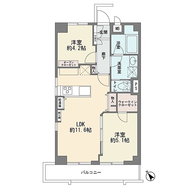 4階部分の南西角部屋です　ワイドバルコニー　カウンターキッチン　ウォークインクロゼット　全室フローリング　2ＬＤＫ　新規フルリフォーム済み　エアコン付き　宅配ボックス　エレベータ有り　総戸数48戸