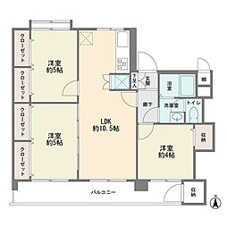 公社多摩川住宅ト-3号棟 3LDKの間取図画像
