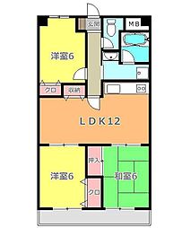 アスティーフレア河辺 6階3LDKの間取り