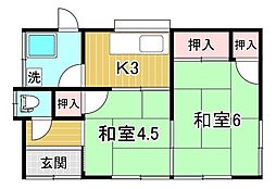 JR青梅線 河辺駅 徒歩12分の賃貸一戸建て 2Kの間取り