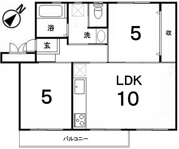 オーナーチェンジ入間黒須団地 7号棟(2LDK) 2階/2の間取り