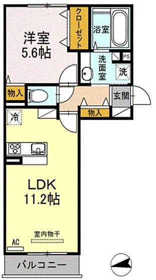 LSY57 203｜山口県下関市関西町(賃貸アパート1LDK・2階・42.63㎡)の写真 その2
