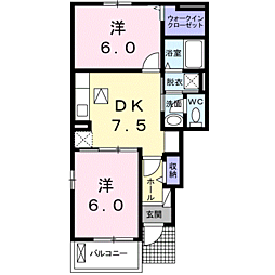 ドリームII 1階2DKの間取り
