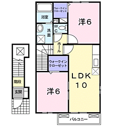 勇駿I番館 2階2LDKの間取り