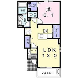 プラムハピネス 1階1LDKの間取り