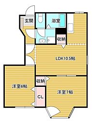 グローヴ清末2 2LDKの間取図画像