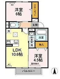 グランヒルズ豊町 2LDKの間取図画像