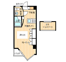 トワムールアージュ ワンルームの間取図画像
