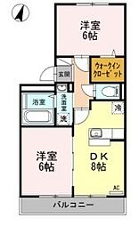クリオコートB 2DKの間取図画像
