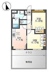 コーポエスポワール西割 2DKの間取図画像