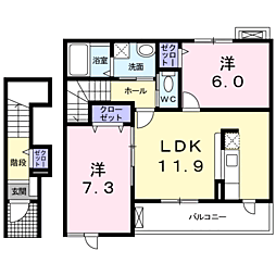 フルールメゾンC棟 2LDKの間取図画像