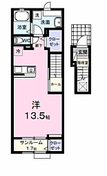 ヒカルサ防府三田尻 2階ワンルームの間取り